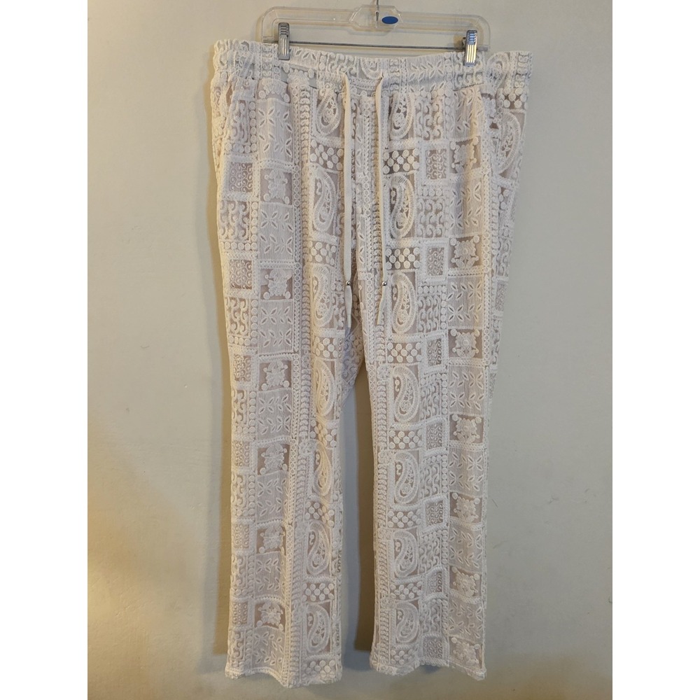 Barocco Men's Sz 3XL Beige‎ Crochet  Lace Overlay Pull On Drawstring Pants Boho